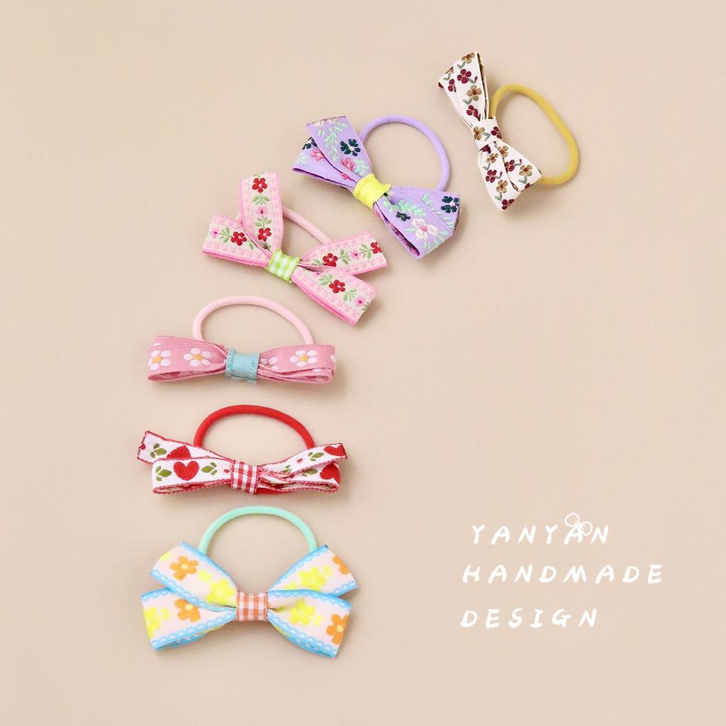 Girls' Floral Embroidered Bow Hair Tie - Sweet Autumn/Winter Style
