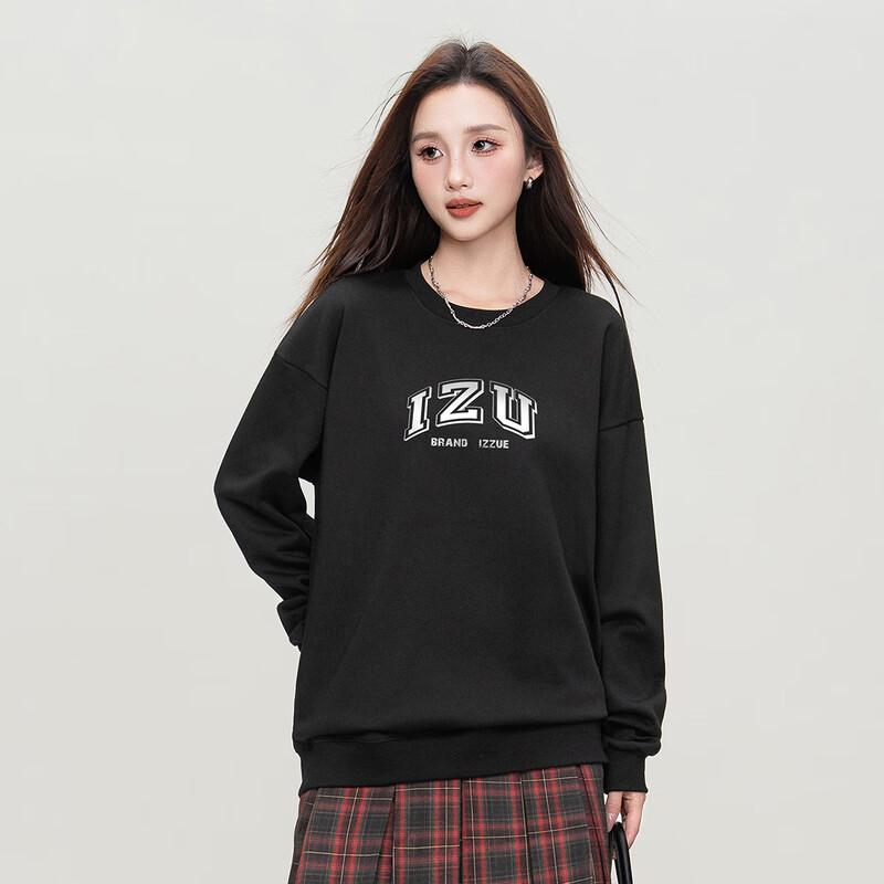 Izzue Women's Letter Print Crew Neck Sweatshirt