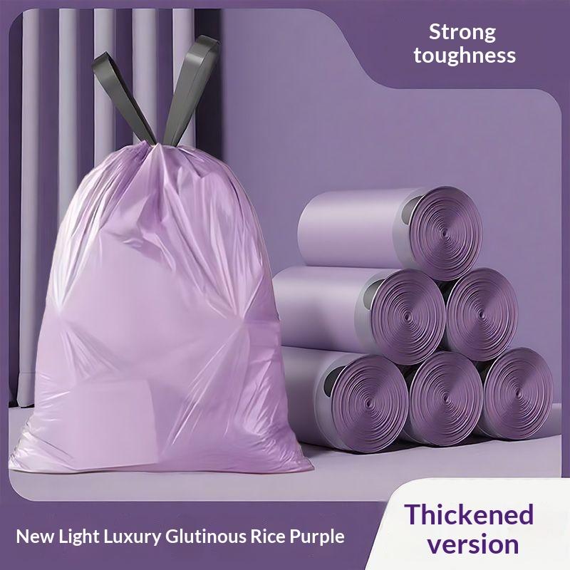 10 Rolls Purple Drawstring Trash Bags Thick Leak Proof Disposable For Kitchen Bathroom Home Trash Cans