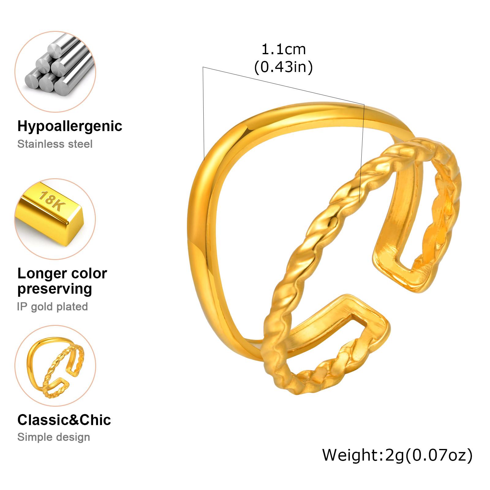 

Fashion Stainless Steel Open Ring Minimalist for Women, Unique Adjustable Geometric Stacking Ring Gold Plated Waterproof Jewelry