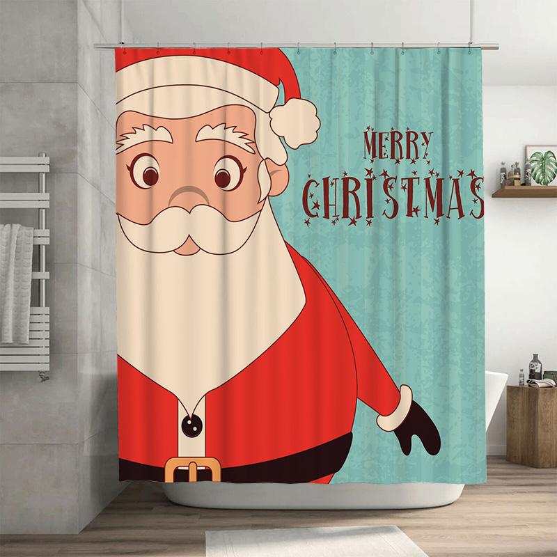 

Tu Santa Claus Shower Curtain Christmas Holiday Bathroom Decor Festive Reindeer Snowman Winter Themed Waterproof Fabric Backdrop W60H190(CM)-1 Pcs