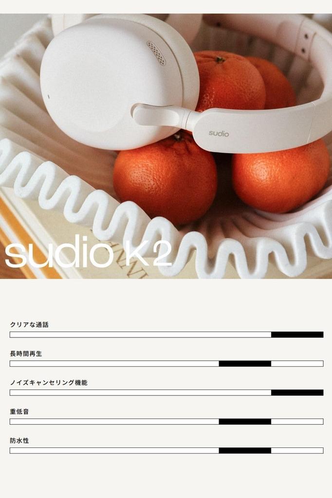 SUDIO K2 Wireless Headphones Compatible with Mic ANC Noise Cancelling Lightweight Headphones (White) (Bluetooth 5.3 / iOS/Android / / Waterproof)