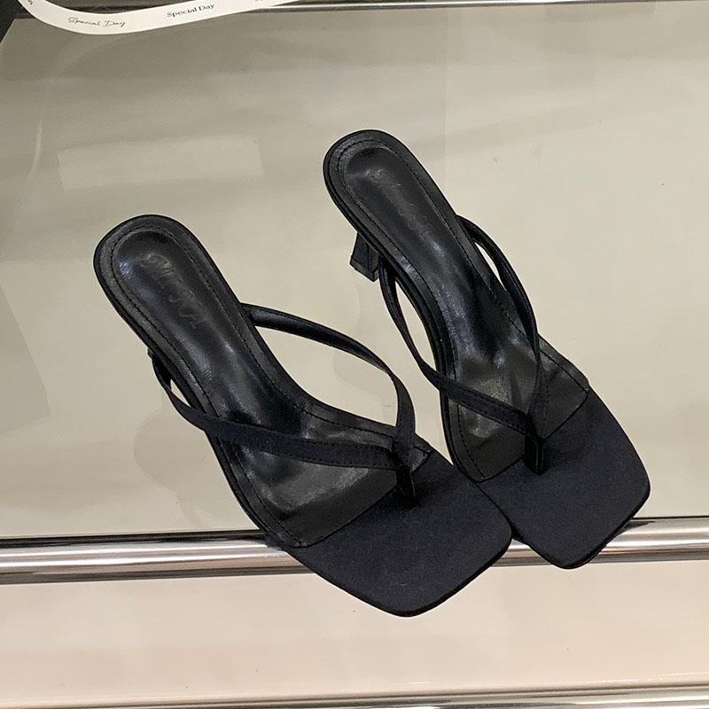 Fashion Female High Heels Slippers Shoes For Ladies Summer Beach Slides Fashion Silk Women Heeled Slippers Sandals Shoes Flip flops