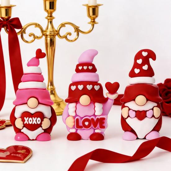 Elf Doll Valentine's Day Mini Gnomes Set Resin Figurines Romantic Pink Red Heart Decor Party Favors Tiered Tray Display Hide And Seek Toys