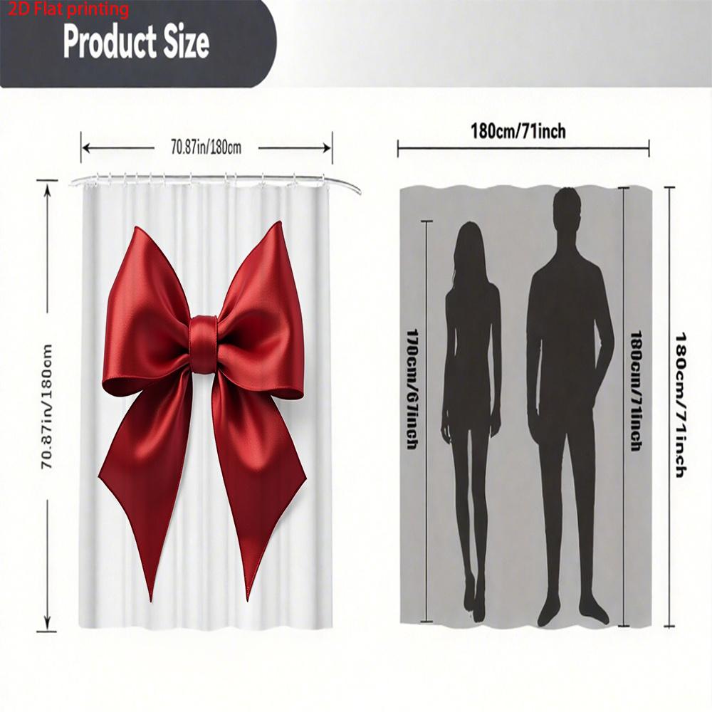 Elegant Red Bow Shower Curtain White Background Polyester Bath Curtain with Hooks for Modern Bathroom Decor