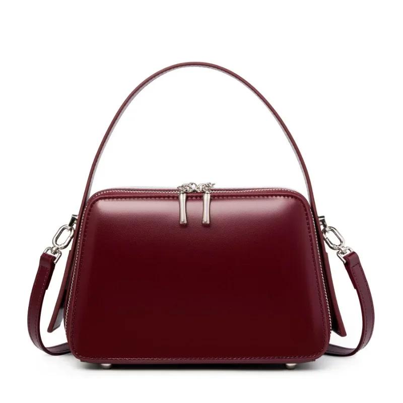 

Women s Natural Cow Leather Shoulder Bag Female Fashi Luxury Designer Handbags Ladies Work Commuting Retro Cowhide Bags Girls 22x14.5x9.5cm темно-красного