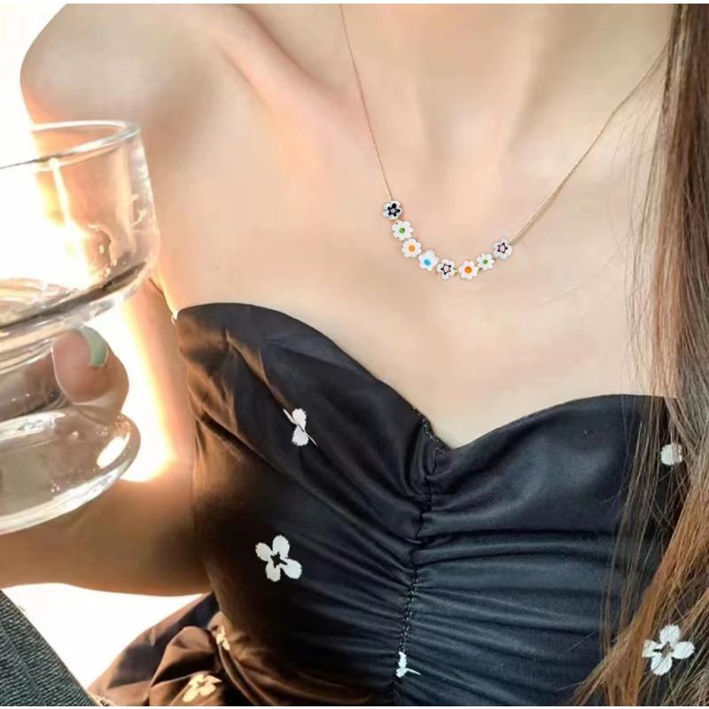 Новое модное цветное бусинное ожерелье с цветами, свежая и милая цепочка на ключицы, модное универсальное украшение для девушки