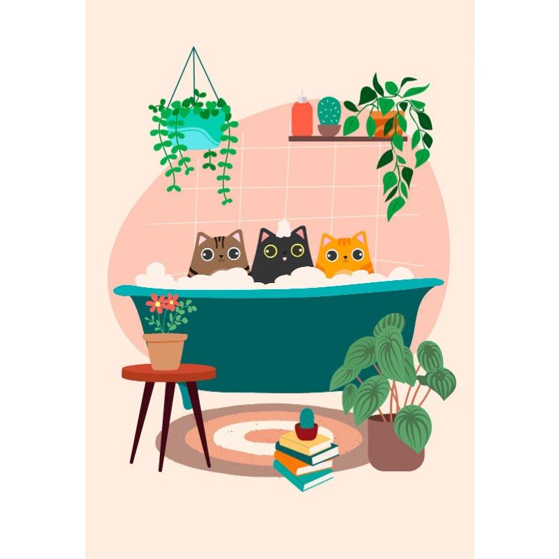 

Мультяшная милая иллюстрация жизни кота Красочный принт-постер Настенное искусство Картины Холст Жилая комната Спальня Домашний декор Подарок 21cm×30cm NoFrame