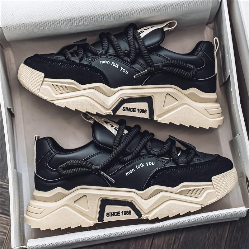 

Men s Chunky Sneakers Thick-Soled Casual Shoes with Rope Laces Contrast Suede Toe Cap 46 чорний