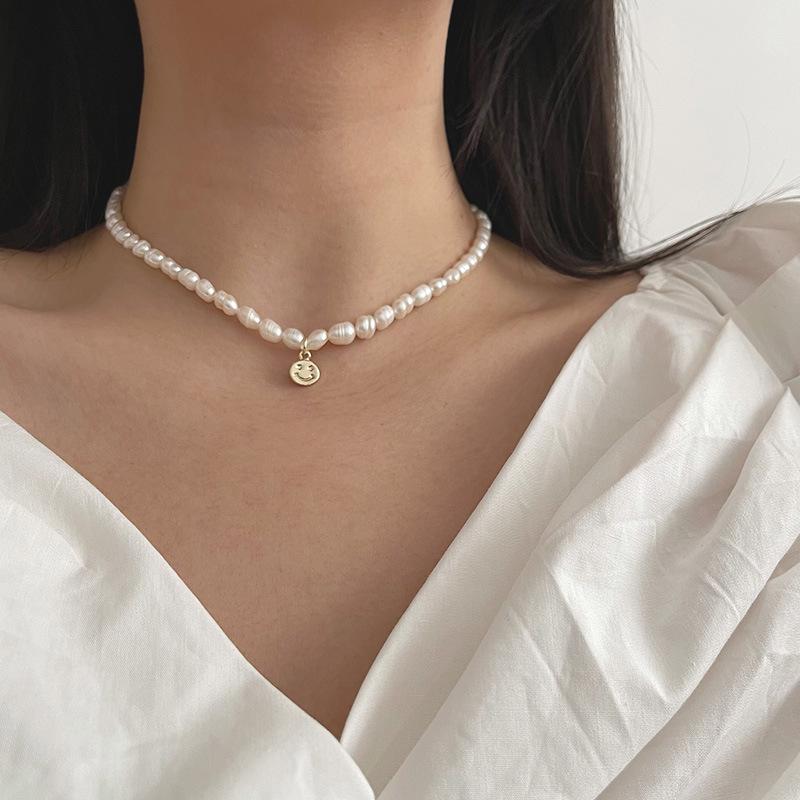 Французское ретро Подвеска-ожерелье с жемчугом и смайликом-сердечком - Женский чокер в корейском стиле