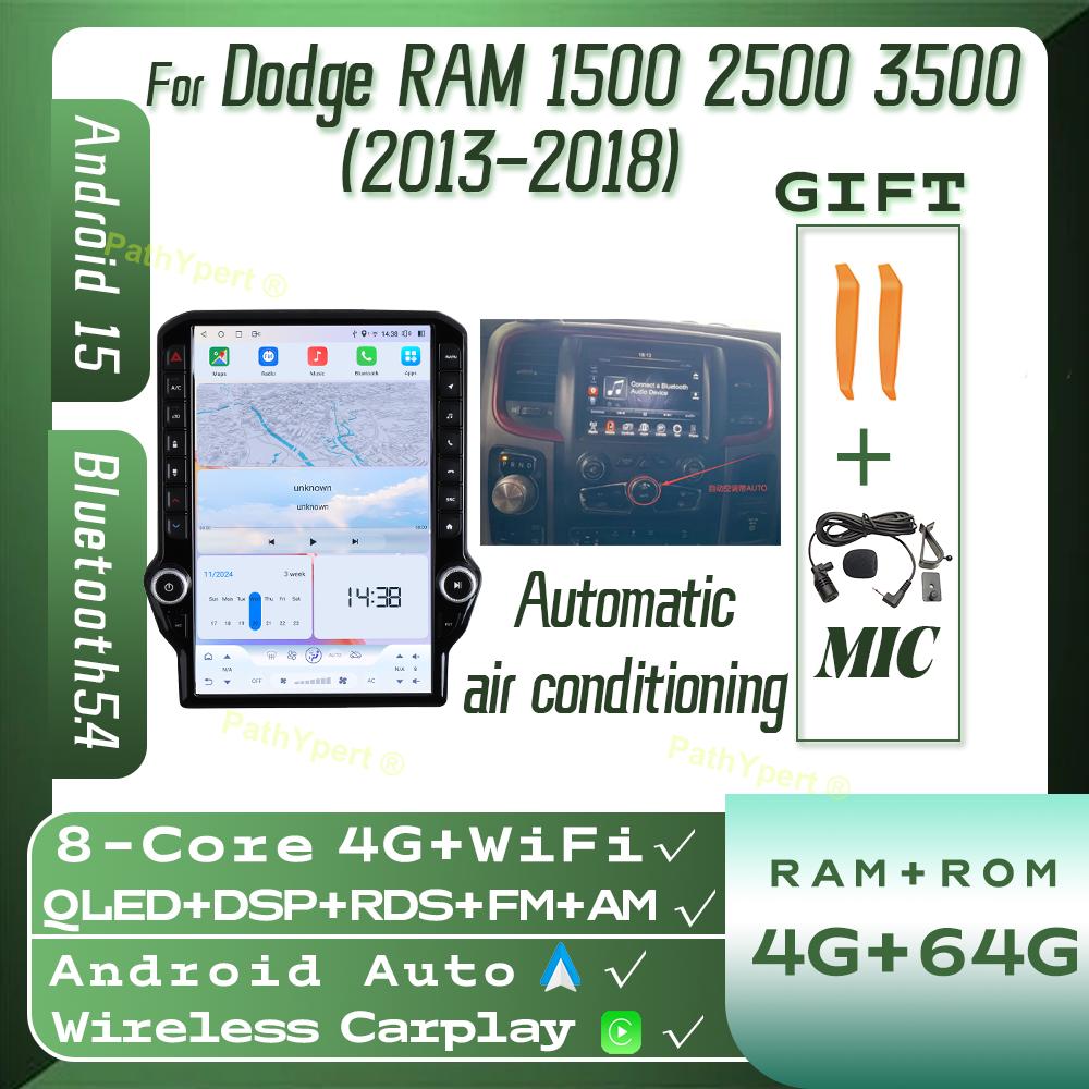 

14.5 Qualcomm 6125 Chip Android 15 For Dodge RAM 1500 2500 3500 2013-2018 Multimedia Player Tesla Screen Wireless Carplay Stereo (as the picture,Eight Core)