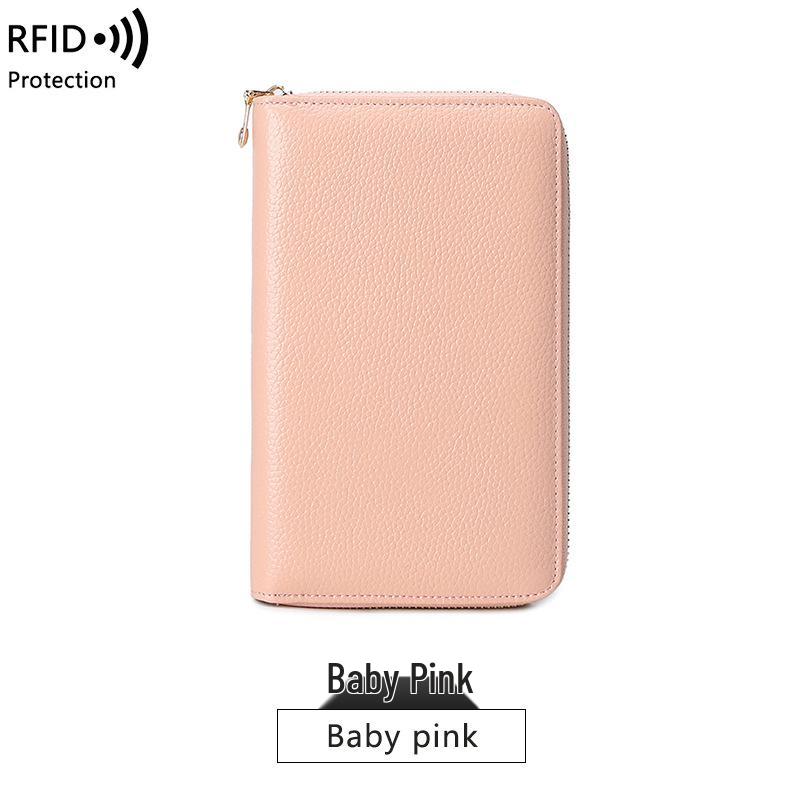 RFID Anti-Magnetic Women's Genuine Leather Long Wallet with Zipper and Large Capacity