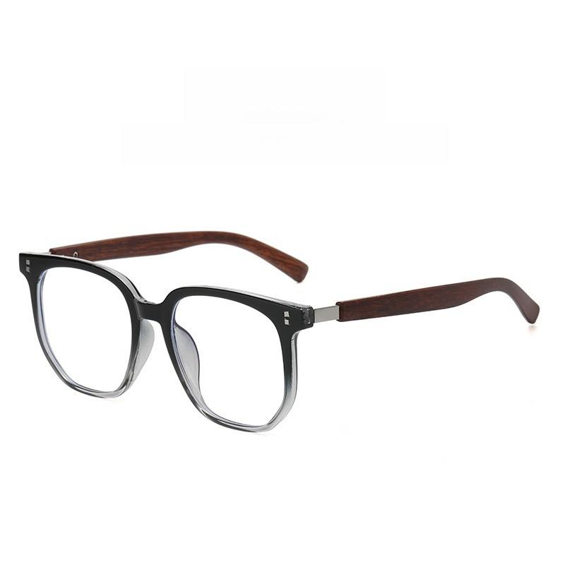 Tr Retro Woodgrain Blue Light Blocking Glasses With Clear Frame For Stylish Office Wear