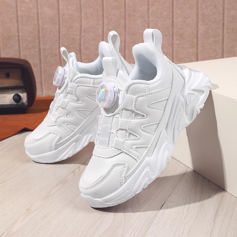 Children's Sports Shoes 2025 Autumn New School Designated Small White Shoes Medium and Large Children's Versatile Rotating Button Small White Shoes