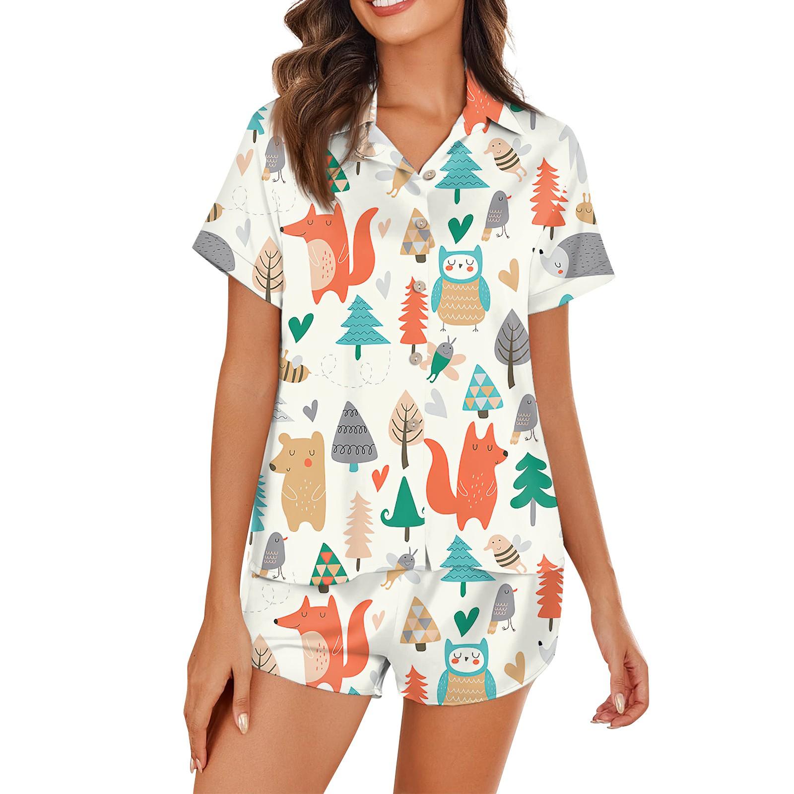 

Женская шелковая пижама с пуговицами, домашняя одежда, принт со звездами, короткий рукав, атласный пижамный комплект из 2 предметов XL красный