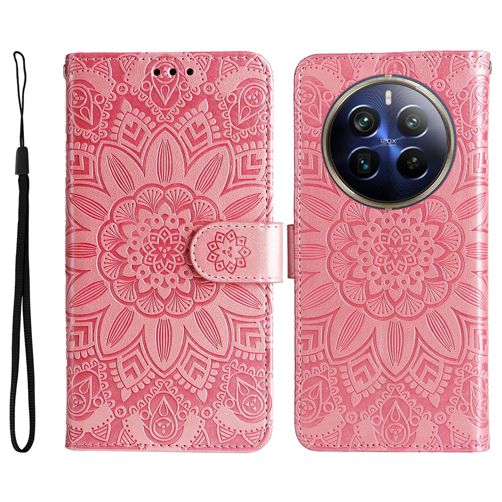 

For Realme 12 Pro 5G/12 Pro+ 5G Leather Case Imprinted Sunflower Flip Folio Wallet Phone Cover E