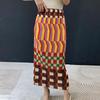 Women's 2026 Summer Colorful Printed Plaid Midi Skirt with Slit and Elastic Waist