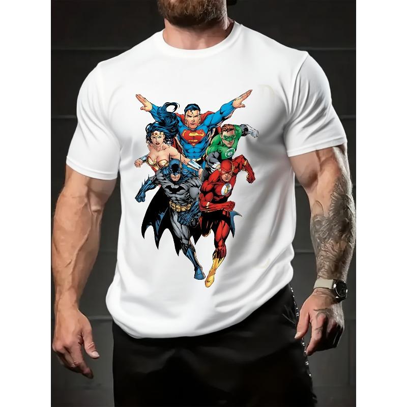 European Sizes 1pc Justice League Graphic T-Shirt - Breathable & Soft Fabric, Regular Fit Short Sleeve Tee with Iconic Superheroes Design