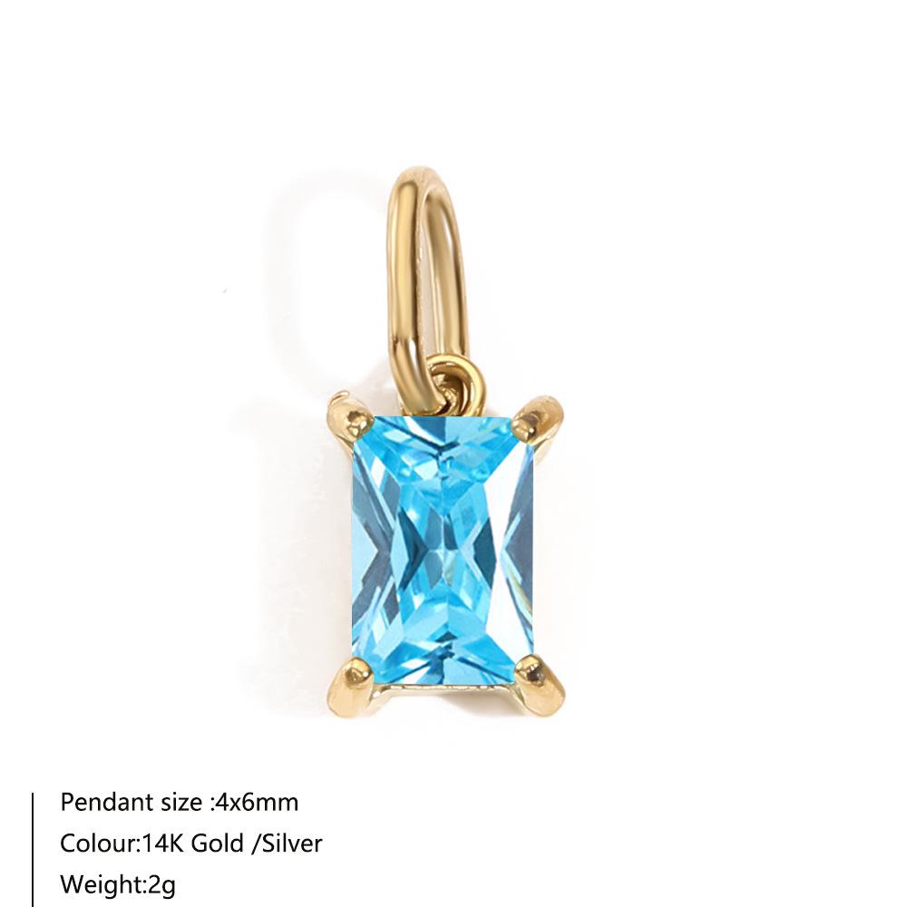 14K Gold-Plated Stainless Steel Rectangle Birthstone Pendants with Zirconia