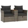 2 Seater Garden Sofa with Footstools Grey Poly Rattan