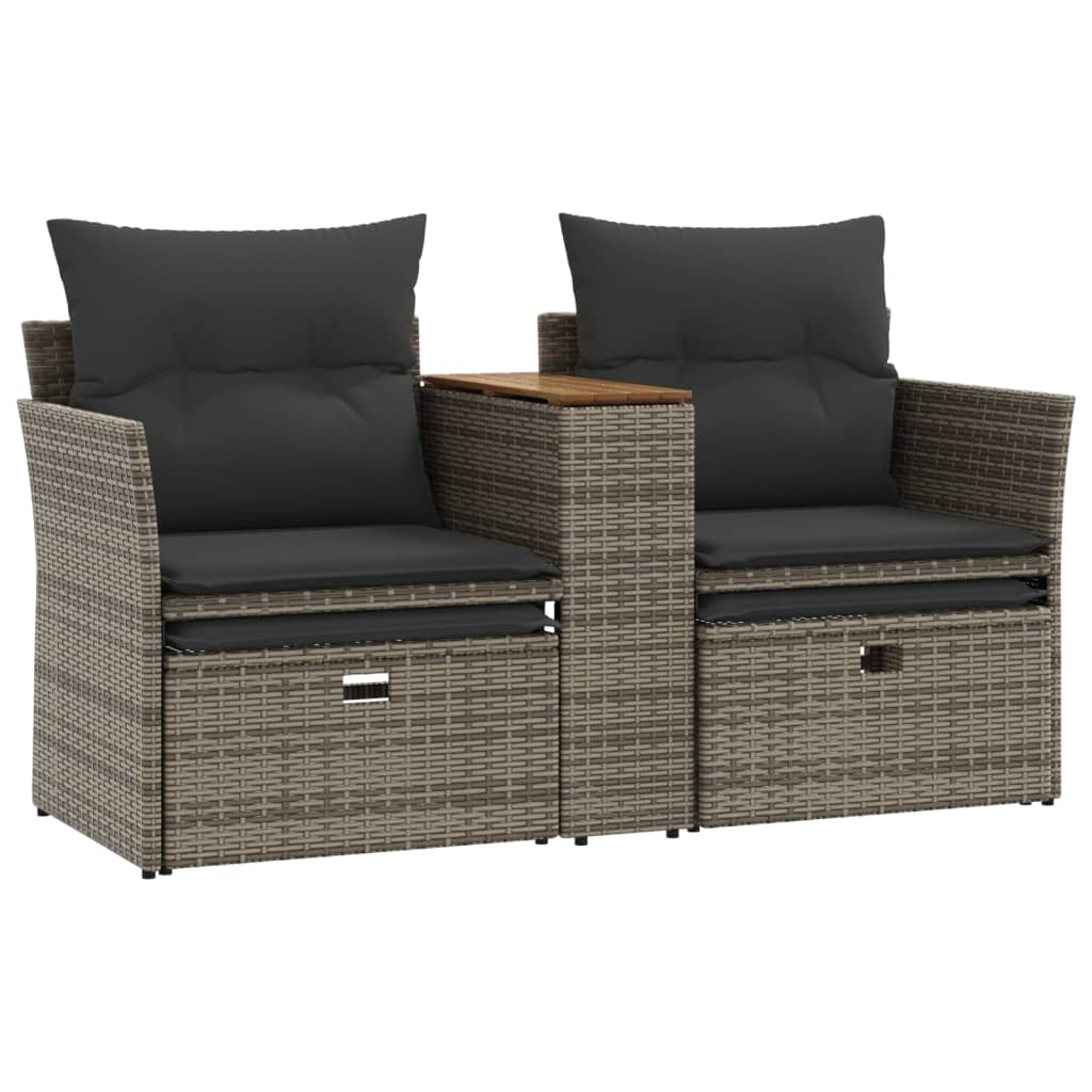 2 Seater Garden Sofa with Footstools Grey Poly Rattan