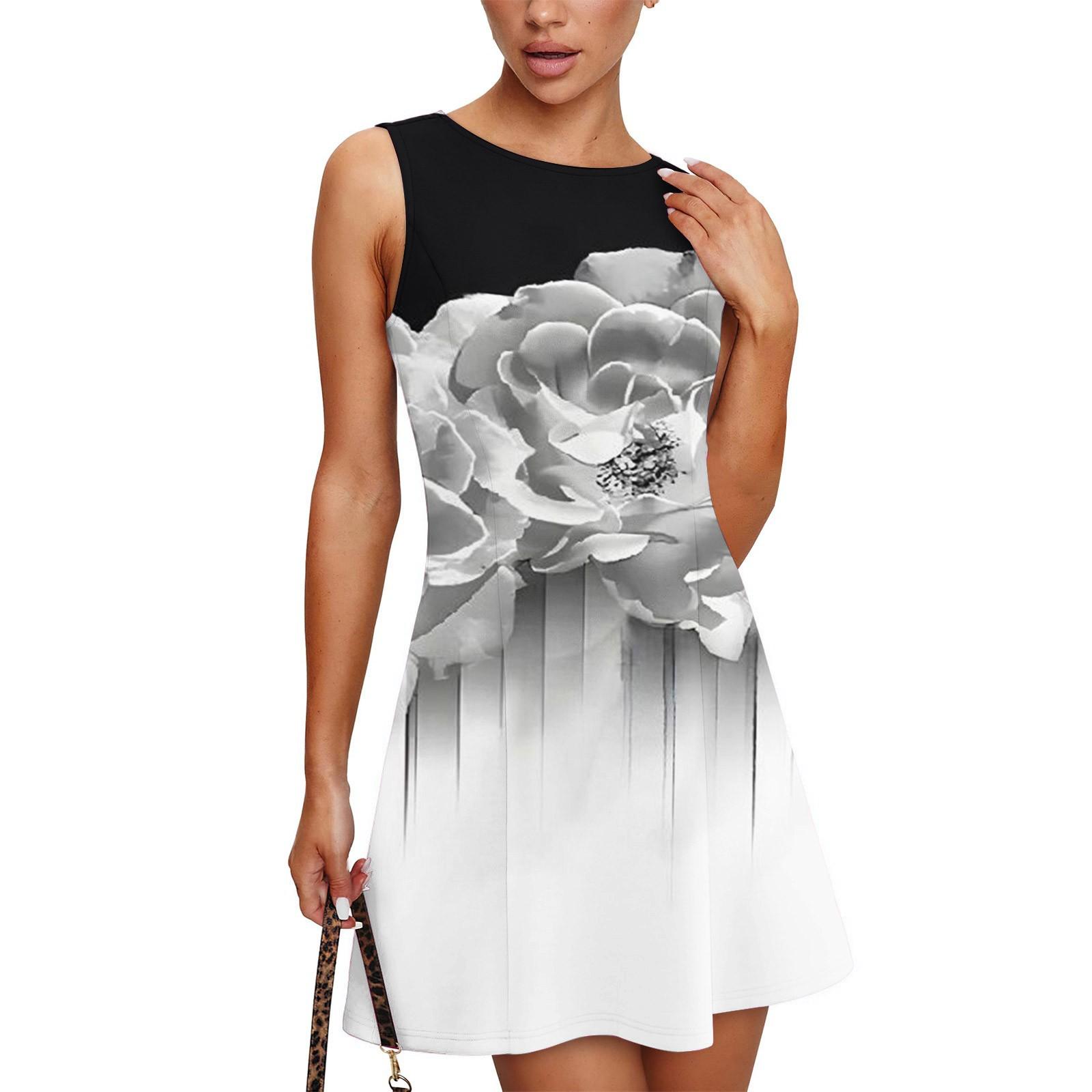 

Жіноча модна повсякденна сукня без рукавів з круглим вирізом та принтом Сукня без рукавів з круглим вирізом M білий