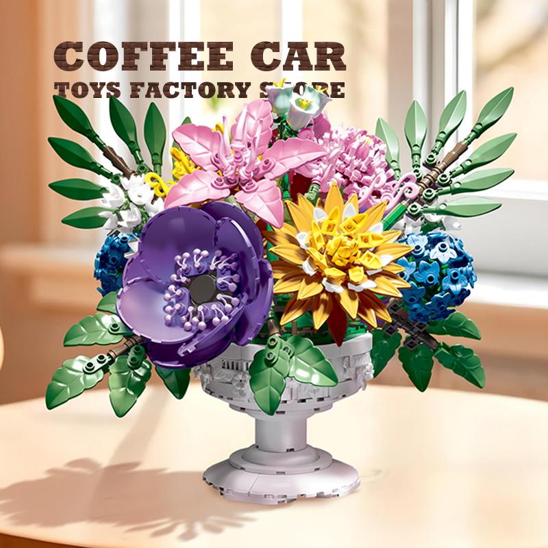Non-Toxic Creative Bonsai Building Blocks Bouquet Decoration Moon Flower Moc Bricks 3D Model Diy Eternal Plant Kids Toys Children Friend Gifts