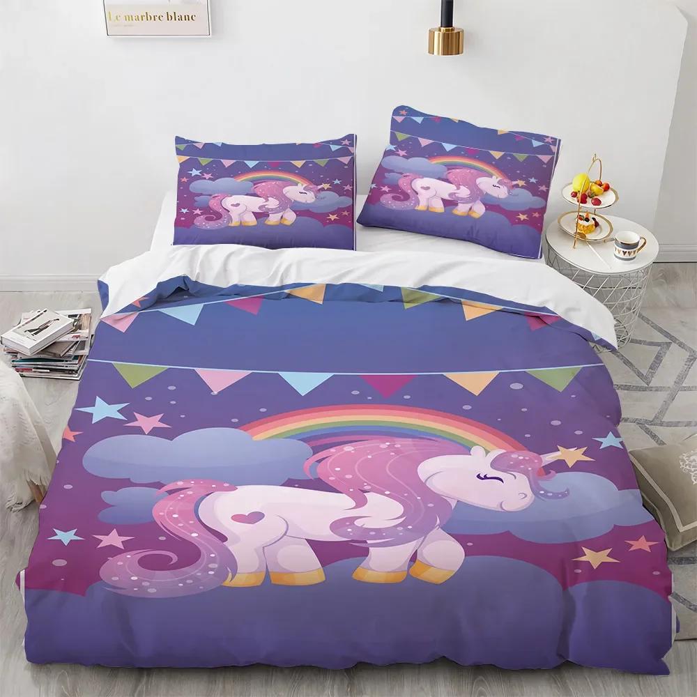 Carton Unicorn Comfortable Quilt Cover Set Children Kids Winter Soft Duvet Cover Sets ,twin Ful Quen King Bedrom Set Home Textile House De Couete