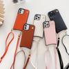 Applicable To Iphone14pro Mobile Phone Case Oblique Span Flip Cover Insert Card Mirror Leather Case 14max Japanese and Korean Strap Protective Case