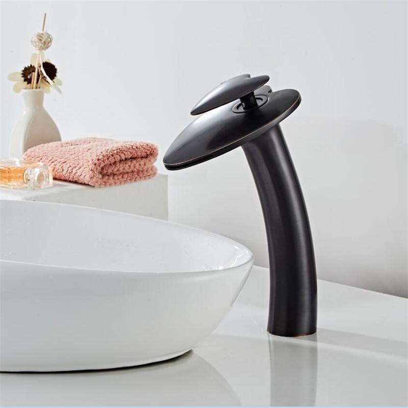 Basin Faucet Nickel Waterfall Faucet Brass Brushed Gold Bathroom Faucet Bathroom Basin Faucet Mixer Tap Hot and Cold Sink Faucet