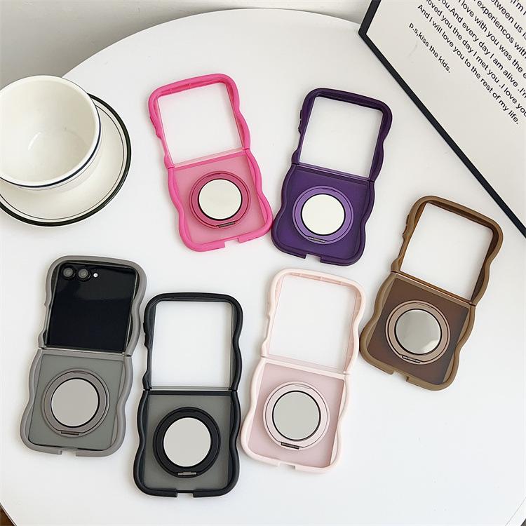 Applicable To Samsung ZFlip7 Rotating Mirror Holder Mobile Phone Case Skin Feeling Wave Zflip6/5 Folding PC Protective Case