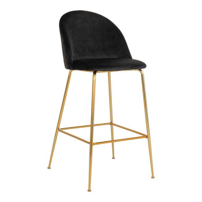 Lausanne Bar Stool, Black, Brass Look.
