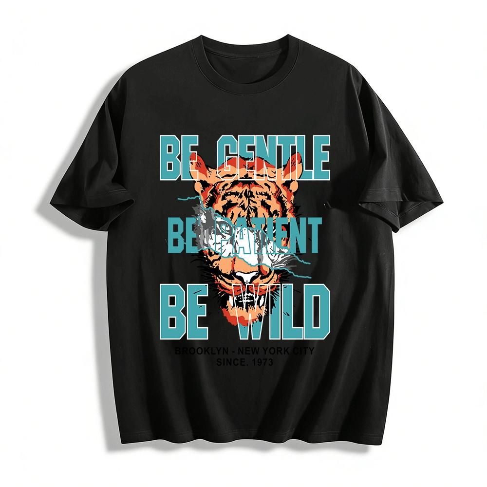 Vintage Tiger Print Casual T-Shirt Brooklyn NYC 1973 Streetwear Top Pure cotton T-shirt XXS