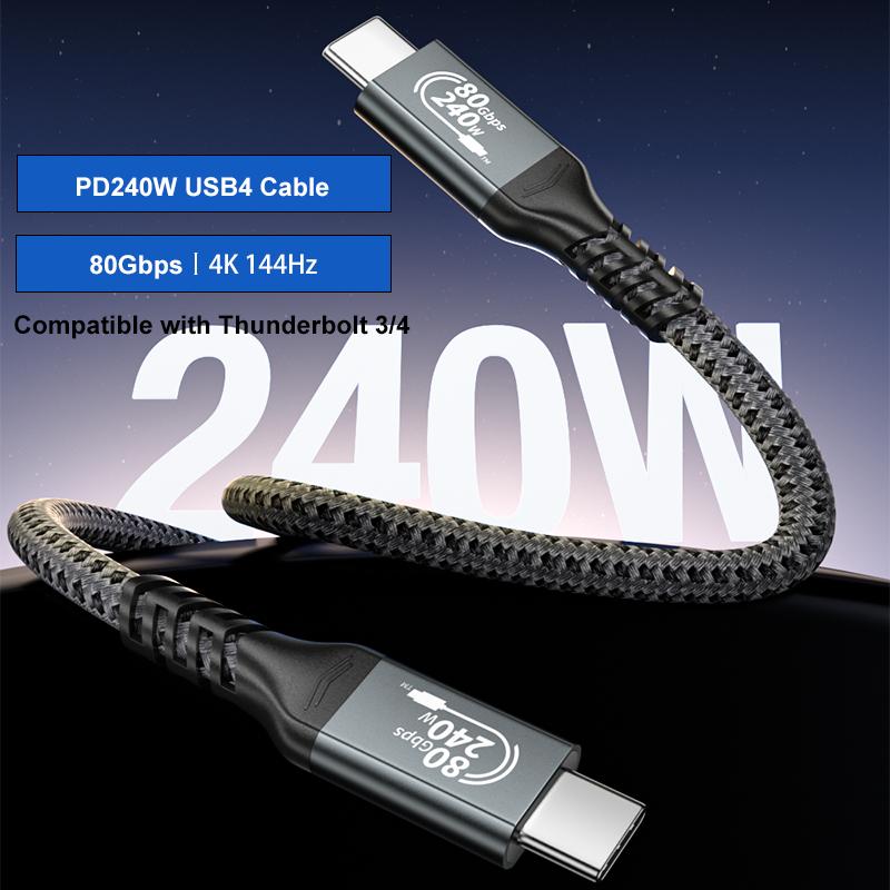 USB4 Cable 80Gbps 240W 4K 144Hz Type C Fast Charging Thunderbolt 3 USB 4.0 USB C To C Data Transfer Cable For Laptop