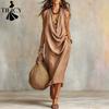 Women's Fashion Summer Spring Solid Color Print Sleeveless Loose Waistline Casual Dresses