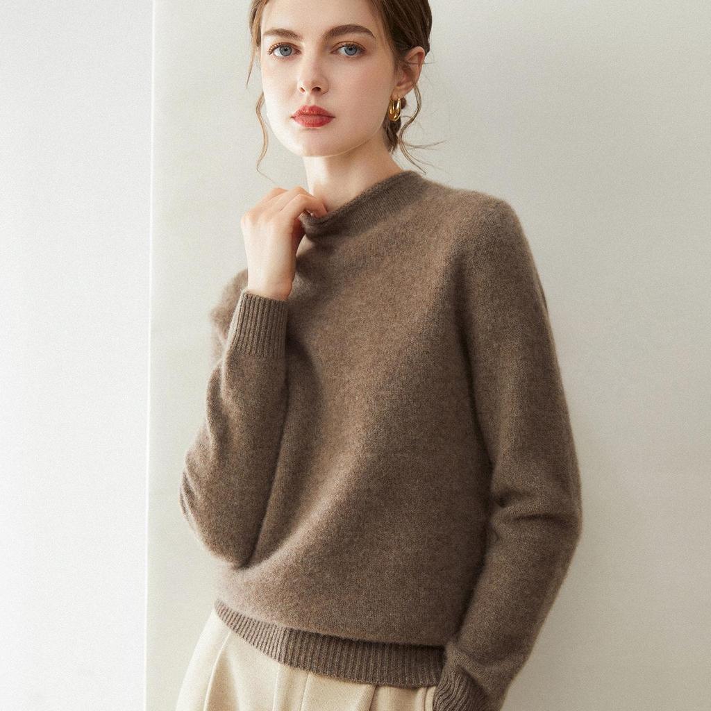 Women's Pure Cashmere Loose Fit Turtleneck Sweater with Rolled Hem