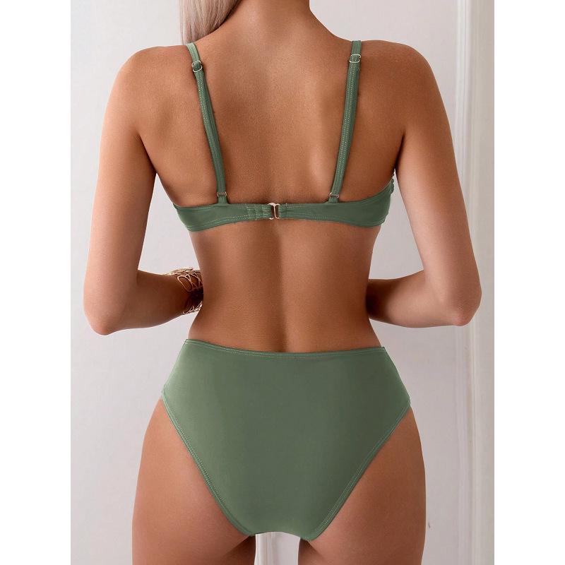 2025 Europäische & Amerikanische Sexy High Waist Einfarbige Bikini Bademode für Frauen