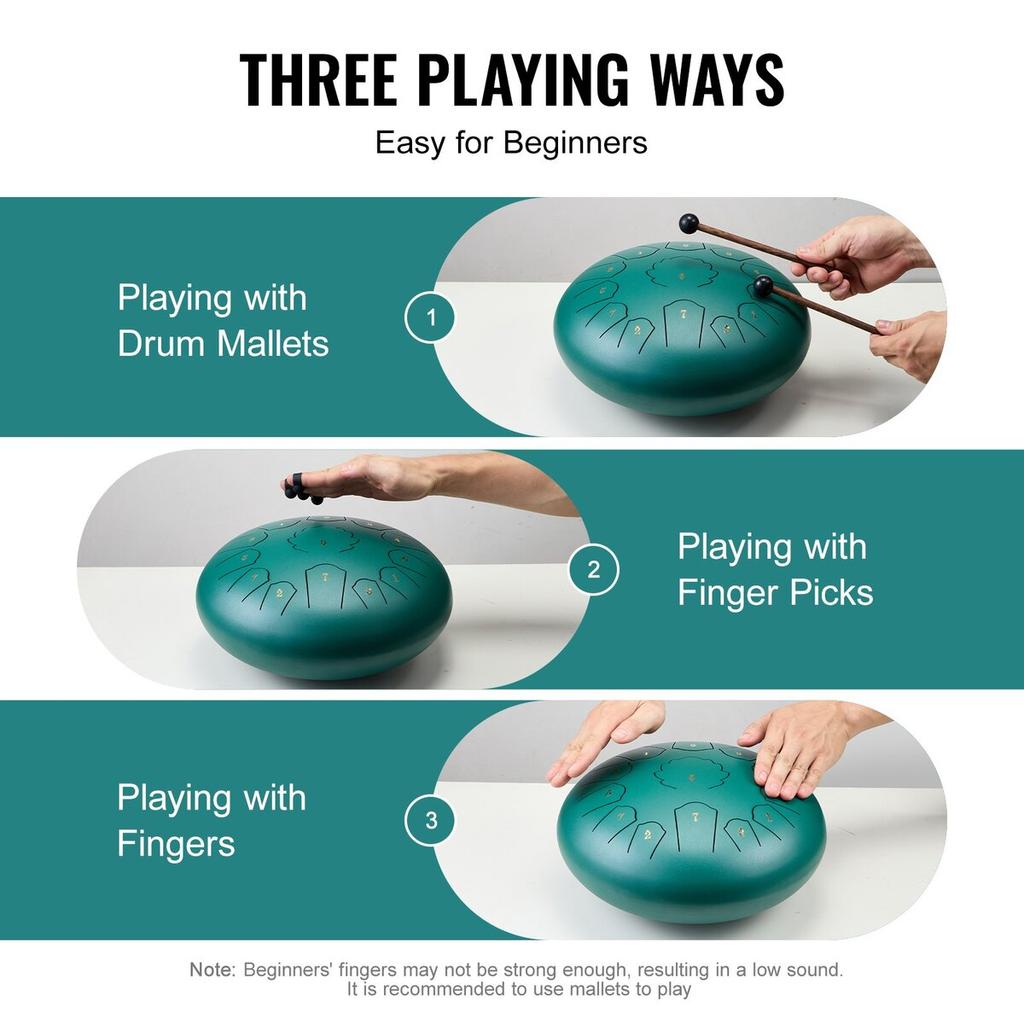 Steel Tongue Drum 12 in 13 Notes Rain Drum for Outside C Major Green