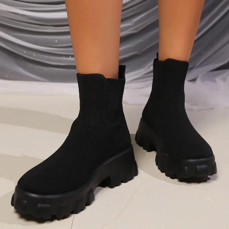

Модная женская обувь на распродаже 2024 Высококачественные ботинки-чулки Женские осенние ботинки с круглым носком Дышащая сетка Однотонные ботинки на платформе с коротким голенищем 43 чёрный