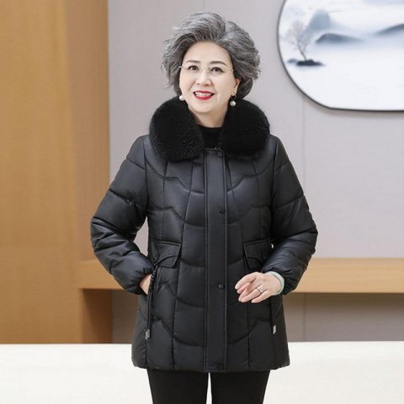 New Winter Clothing Velvet Thickened Leather Cotton-padded Jacket Medium and Long Women's Clothing Versatile Leather Cotton-padded Jacket