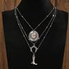 3pcs Set Bohemian Retro Inlay Turquoise Cactus Ox Head Pendant Beaded Multi-layer Necklace for Women Fashion Personality Jewelry