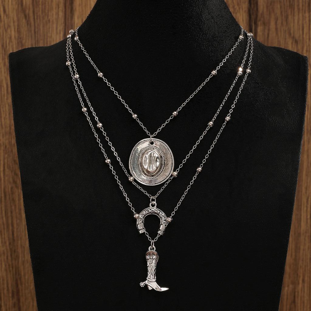 3pcs Set Bohemian Retro Inlay Turquoise Cactus Ox Head Pendant Beaded Multi-layer Necklace for Women Fashion Personality Jewelry
