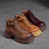 Johnature Retro Genuine Leather Lace-up Short Boots Round Toe Thick Sole Casual Versatile Women's Shoes