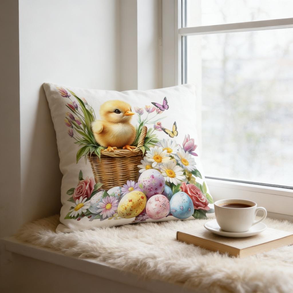 Cute Easter Animal Theme Pillow Cover Bunny Lamb Design Double Sided Print For All Season Home Decor Polyester Fabric