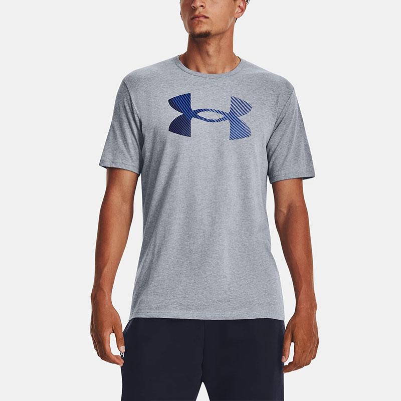 Under Armour Logo Print Breathable Crew Neck Short Sleeve T-Shirt Men Tops Gray 1379451-035