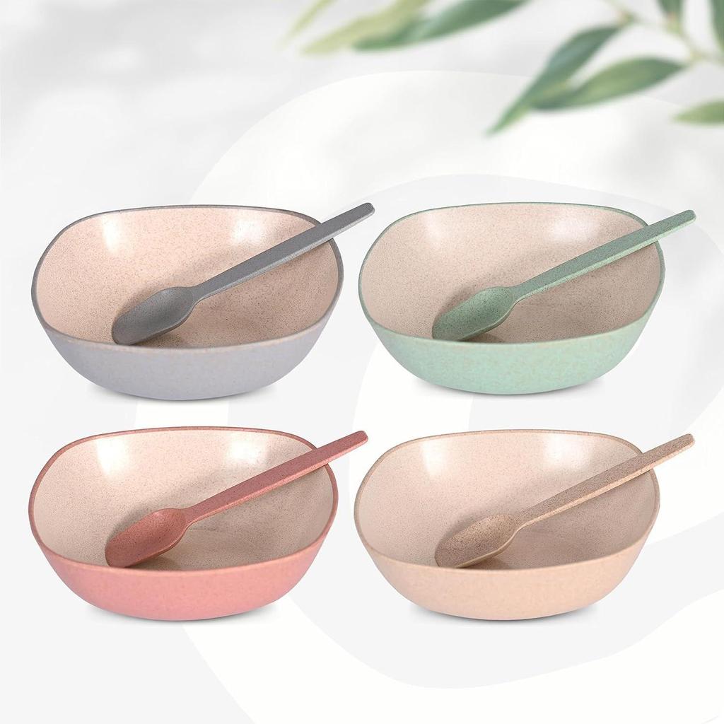 Set of 4 Earth-Friendly Multipurpose Bowls for Kitchen | 600 Ml | Made with Bamboo Fibers & Rice Husk | Microwave Safe Bow