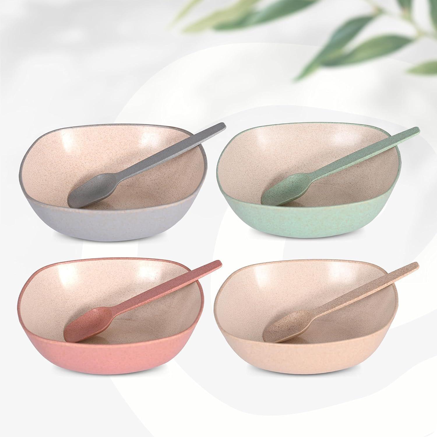 

Set of 4 Earth-Friendly Multipurpose Bowls for Kitchen | 600 ml | Made with Bamboo Fibers & Rice Husk | Microwave Safe Bow