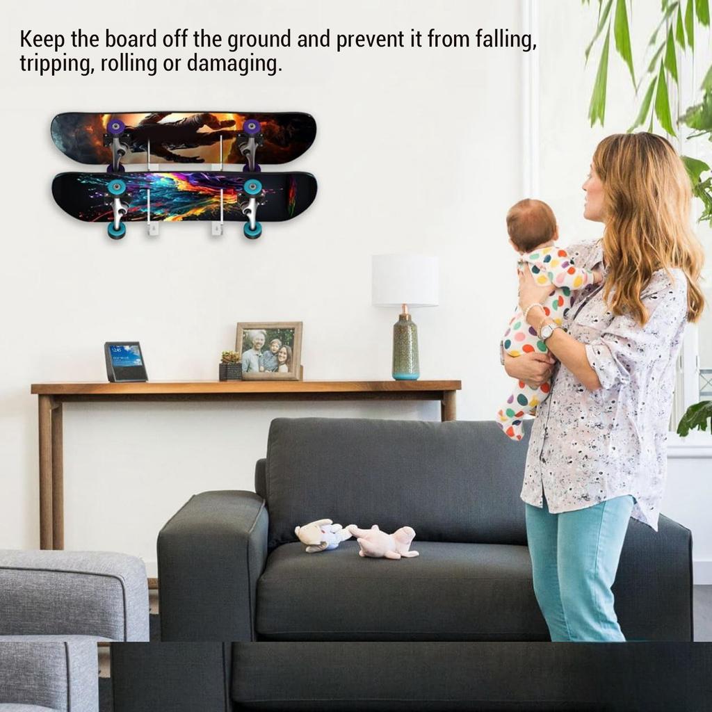 2 Tier Skateboard Wall Mount Rack Acrylic Space Saving Stable Easy Install for Longboard Snowboard