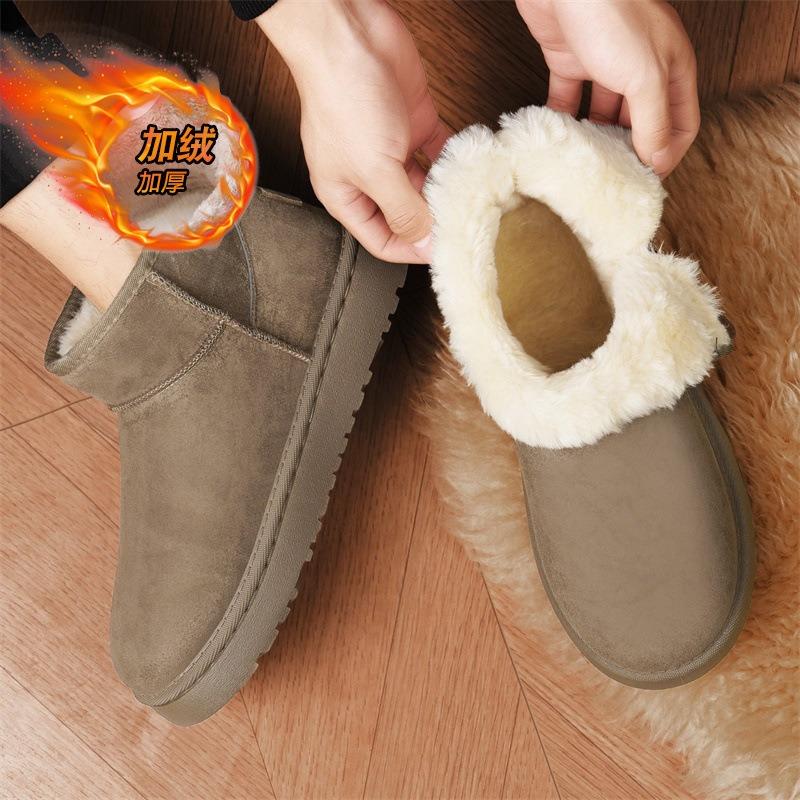 Chaussures d'hiver épaisses pour hommes en coton chaud doublé de velours, fermeture éclair latérale, semelle antidérapante, bottes chaudes en coton