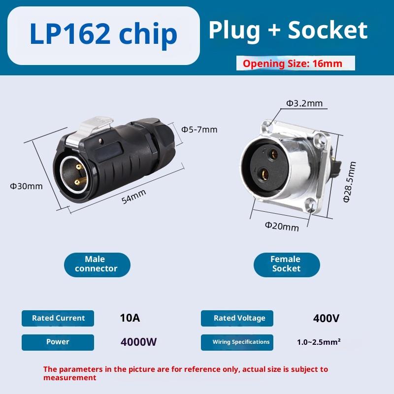 LP12 LP16 Panel Mounted Power Connector Set, Welding-Free, IP68 Waterproof, Consists of Plug and Socket, 2/3/4/5 Pin